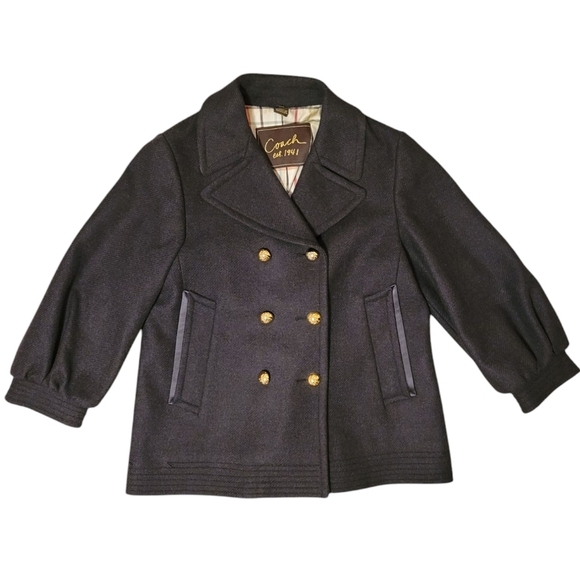 Coach 1941 Double Breasted Wool Pea Coat Women's Size 10 Black w/ Gold Buttons - Picture 1 of 12